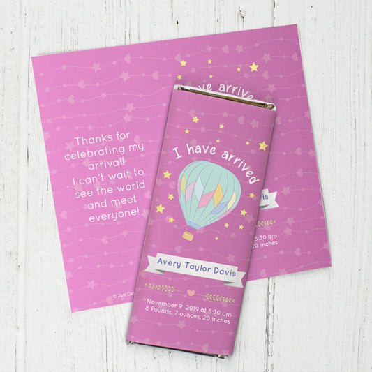 Personalized Girl Birth Announcement I Have Arrived Chocolate Bar Wrappers Only