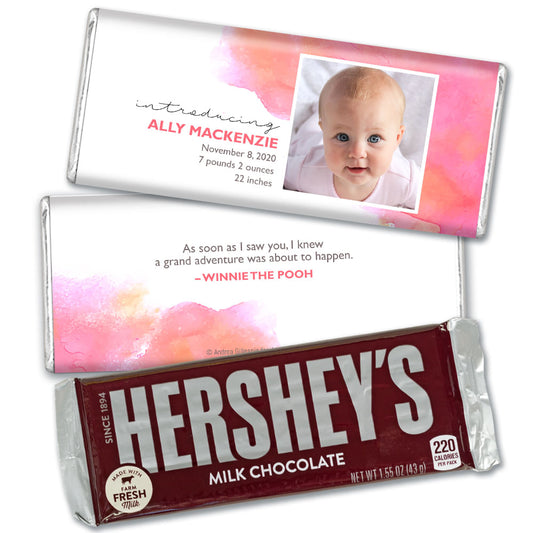 Personalized Elegant Watercolor Baby Girl Birth Announcement Hershey's Hershey's Milk Chocolate Bar & Wrapper