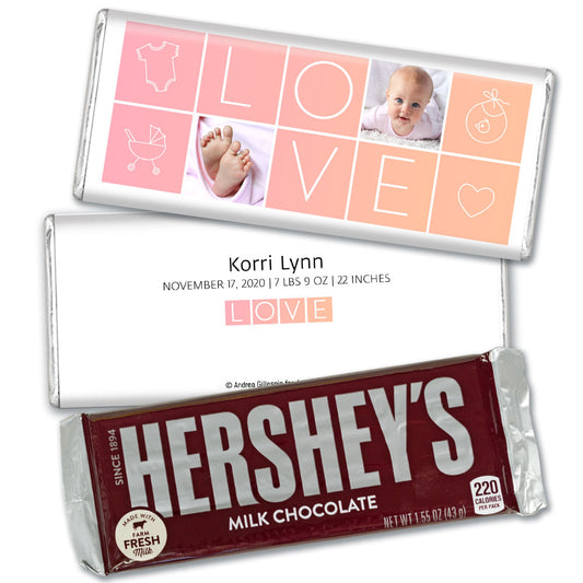 Personalized Boxes of Love Baby Girl Birth Announcement Hershey's Hershey's Milk Chocolate Bar & Wrapper