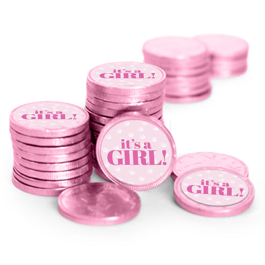 It's a Girl! Pink Foil Chocolate Coins