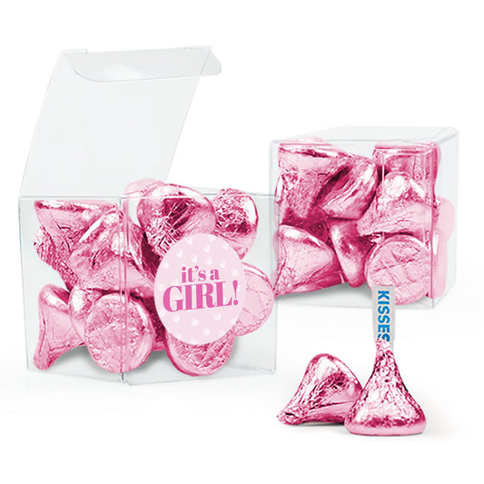 Baby Shower It's a Girl Clear Gift Box with Sticker - Approx. 16 Hershey's Kisses