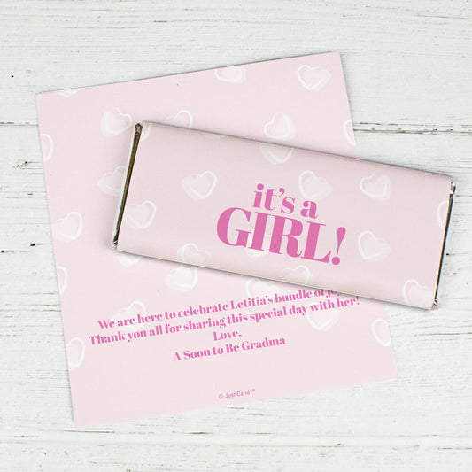 Personalized It's a Girl! Chocolate Bar Wrapper Only