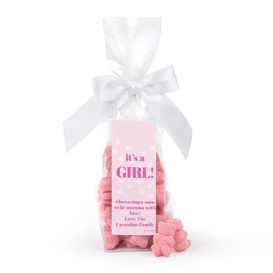 Personalized It's a Girl! Tall Gummi Bear Bag with Bow