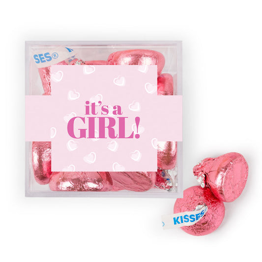 Personalized It's A Girl! JUST CANDY� favor cube with Hershey's Kisses