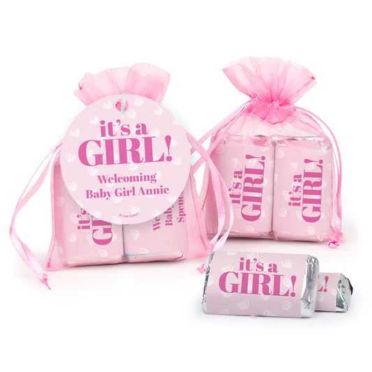 Personalized It's a Girl! Miniatures in XS Organza Bag with Gift Tag