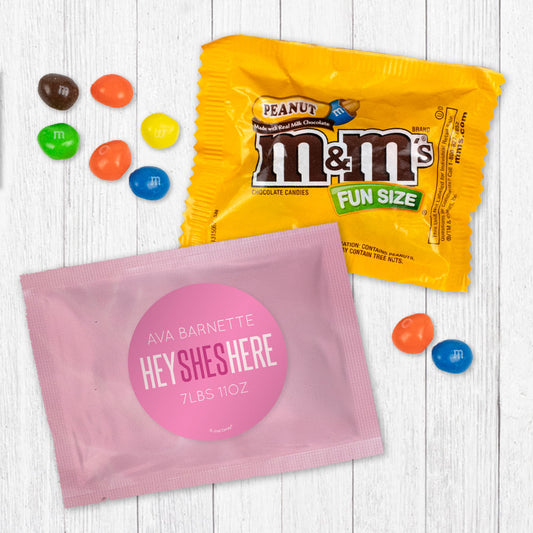 Personalized She's Here! Baby Girl Announcement Peanut M&Ms