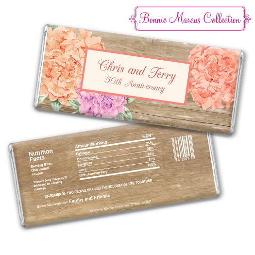 Bonnie Marcus Collection Personalized Hershey's Milk Chocolate Bar Chocolate and Wrapper Blooming Joy Anniversary Party Favor