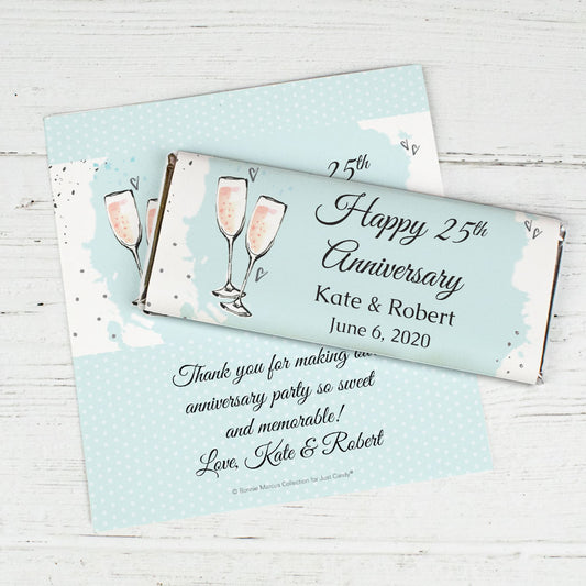 Personalized Bonnie Marcus Anniversary Bubbly Party Blue Chocolate Bar Wrappers Only