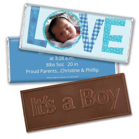 Bonnie Marcus Collection Personalized Embossed It's a Boy Bar and Wrapper Patterned Love Boy Birth Announcement