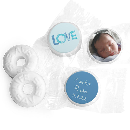 Bonnie Marcus Collection Personalized LIFE SAVERS Mints Patterned Love Boy Birth Announcement