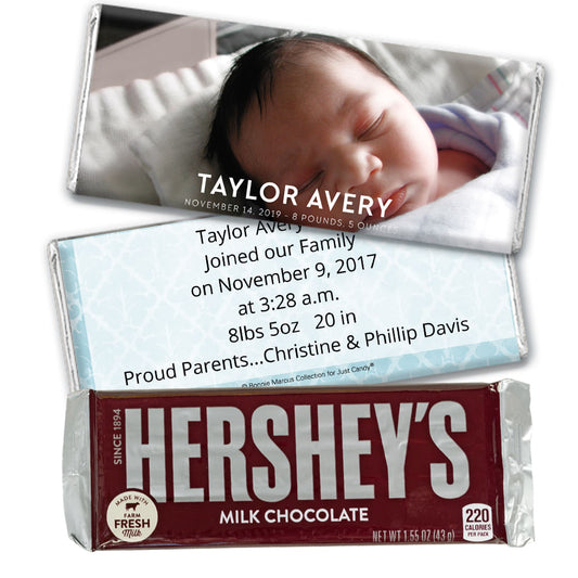 Bonnie Marcus Collection Personalized Hershey's Milk Chocolate Bar and Wrapper Photo Birth Announcement