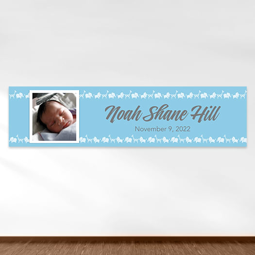 Personalized Baby Boy Announcements Animal Parade 5 Ft. Banner