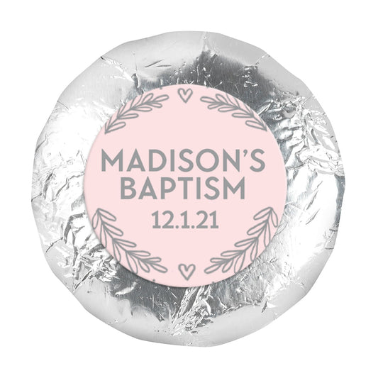 Personalized Baptism Filigree and Heart 1.25" Stickers (48 Stickers)