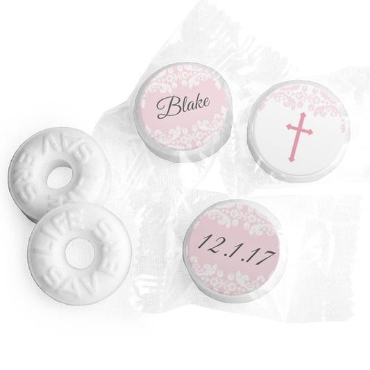 Personalized Bonnie Marcus Baptism Floral Filigree Life Savers Mints