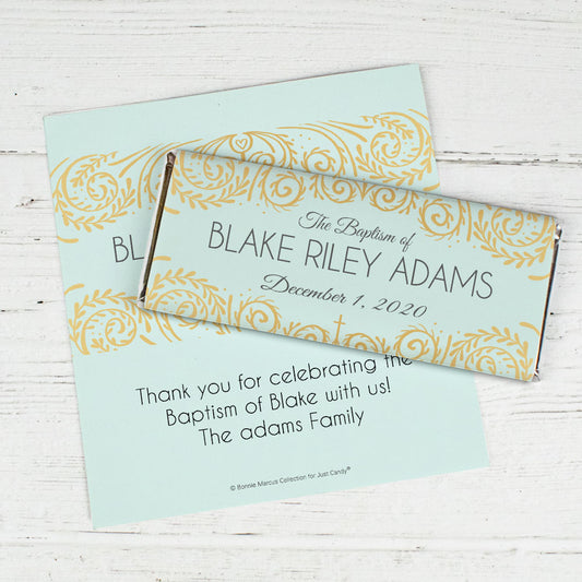 Personalized Bonnie Marcus Baptism Scroll Chocolate Bar Wrappers Only