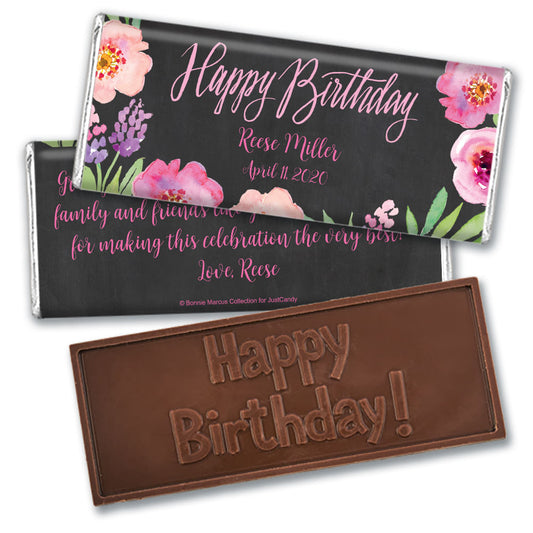 Bonnie Marcus Collection Personalized Embossed Chocolate Bar Chocolate & Wrapper Floral Embrace Birthday Favors