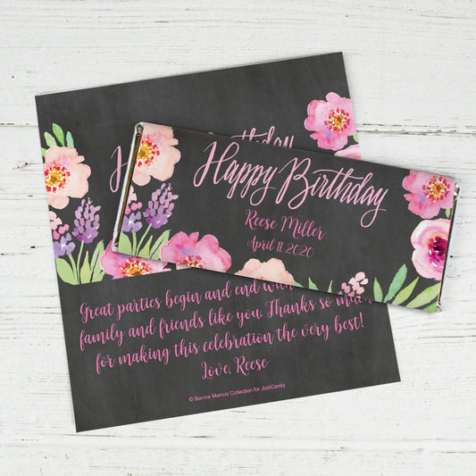 Personalized Birthday Chocolate Bar Wrappers Only - Floral Embrace