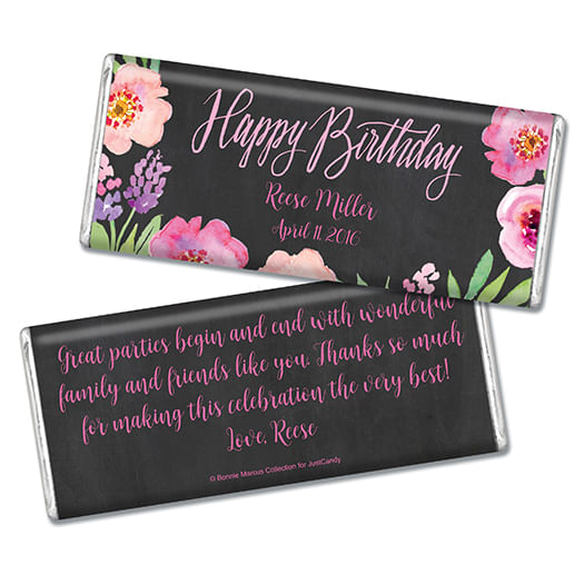 Bonnie Marcus Collection Personalized Hershey's Milk Chocolate Bar Chocolate & Wrapper Floral Embrace Birthday Favors