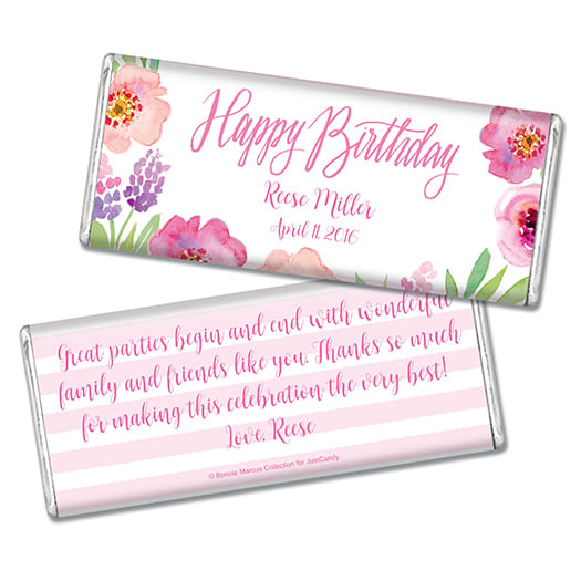 Bonnie Marcus Collection Personalized Hershey's Milk Chocolate Bar Chocolate & Wrapper Floral Embrace Birthday Favors