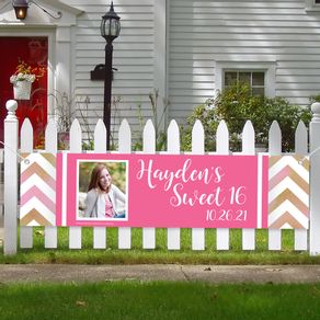 Personalized Birthday Sweet 16 Chevron Banner