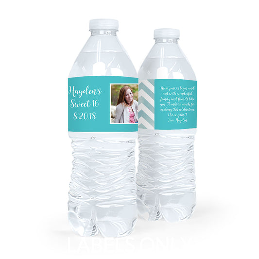 Personalized Sweet 16 Birthday Picture Water Bottle Sticker Labels (5 Labels)