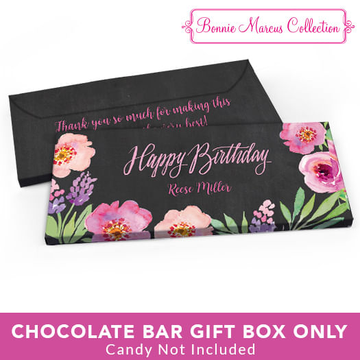 Deluxe Personalized Birthday Charcoal Floral Embrace Candy Bar Favor Box