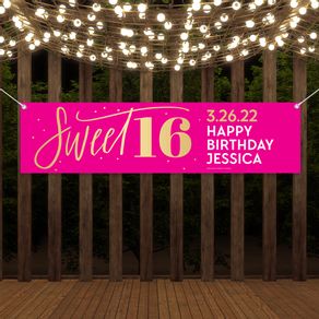 Personalized Birthday Sweet 16 Pink and Gold Banner