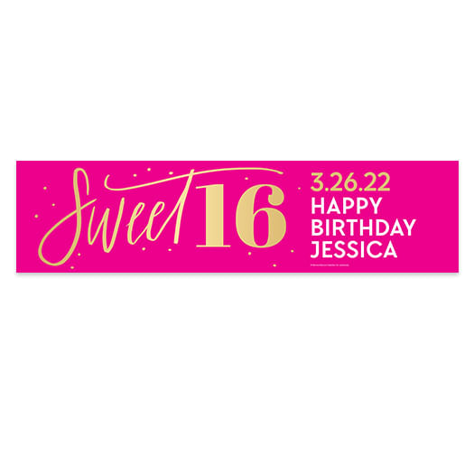 Personalized Birthday Sweet 16 Pink and Gold Banner