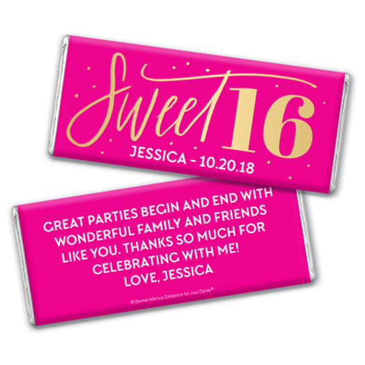 Personalized Bonnie Marcus Sweet 16 Pink & Gold Hershey's Milk Chocolate Bar & Wrapper