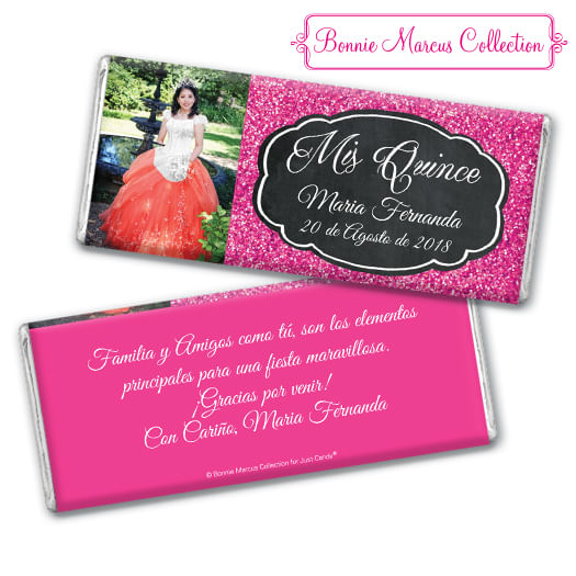 Personalized Bonnie Marcus Quinceanera Pink Sparkle Hershey's Milk Chocolate Bar & Wrapper