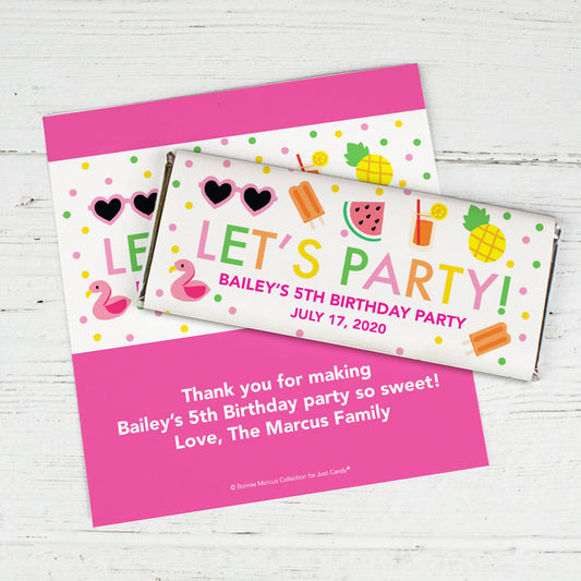 Personalized Bonnie Marcus Tropical Birthday Chocolate Bar Wrappers Only