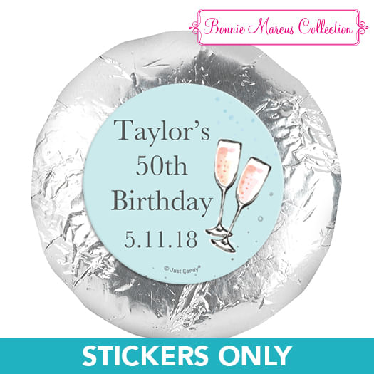 Personalized Birthday Bubbly Party Blue 1.25" Stickers (48 Stickers)