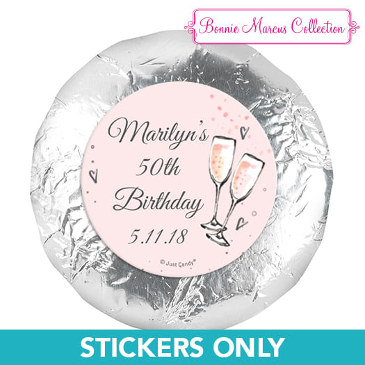 Personalized Birthday Bubbly Party Pink 1.25" Stickers (48 Stickers)