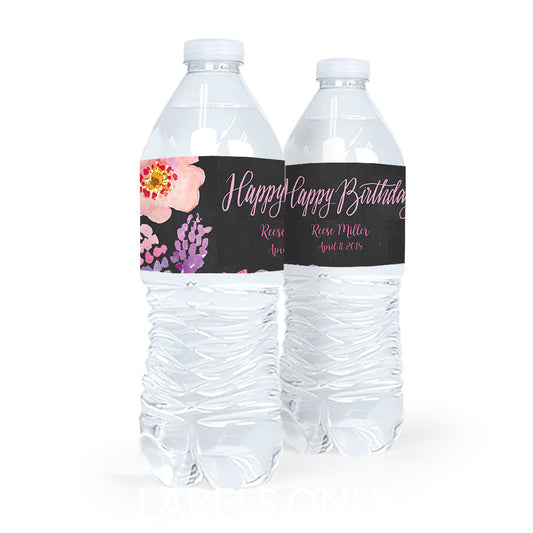 Personalized Birthday Floral Embrace Water Bottle Sticker Labels (5 Labels)