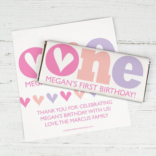 Bonnie Marcus Personalized 1st Birthday Adorable One Chocolate Bar Wrappers