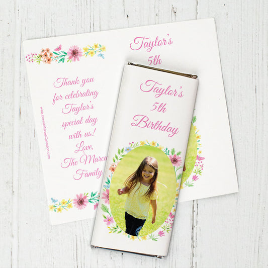 Personalized Bonnie Marcus Birthday Blossom Photo Chocolate Bar Wrappers