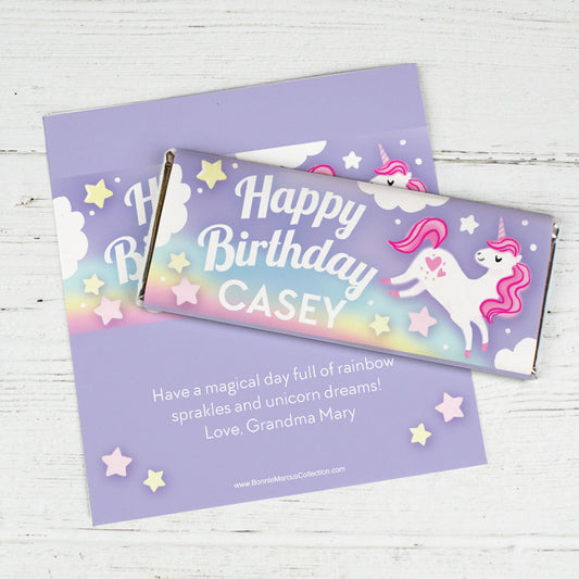 Personalized Bonnie Marcus Birthday Unicorn Dreams Chocolate Bar Wrappers