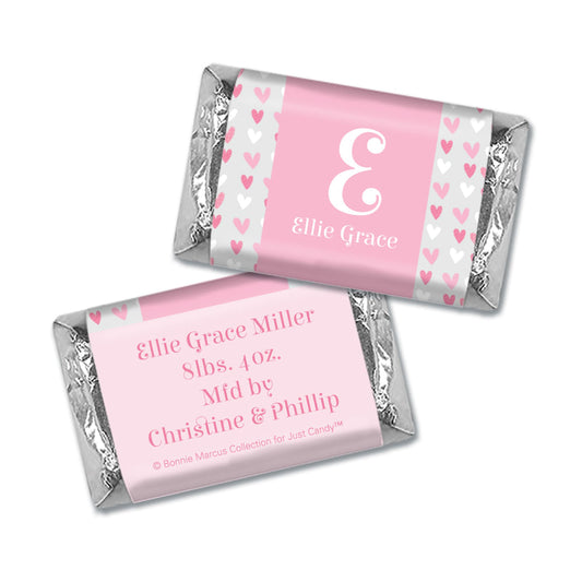 Bonnie Marcus Collection Personalized Hershey's Miniatures Wrappers Pink Hearts Birth Announcement