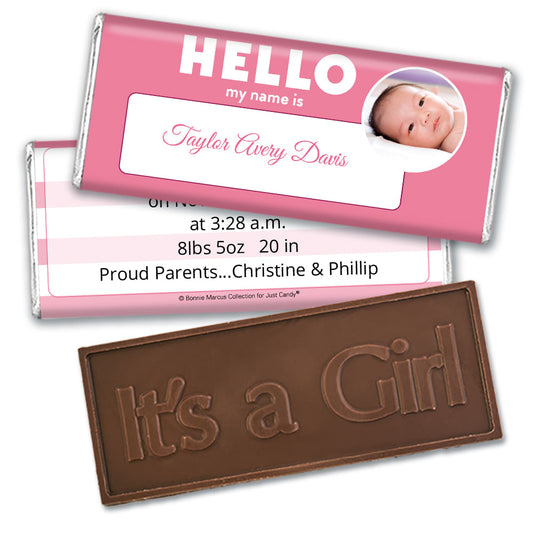 Bonnie Marcus Collection Personalized Embossed It's a Girl Bar Name Tag Girl Birth Announcement