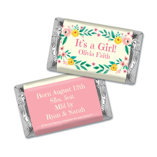 Bonnie Marcus Collection Personalized Hershey's Miniatures Wrappers It's a Girl Flowers Birth Announcement