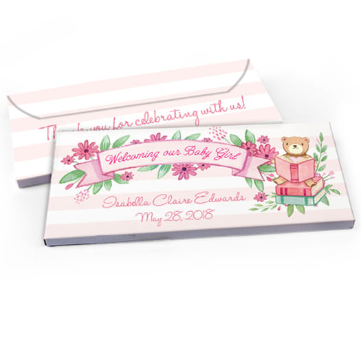 Deluxe Personalized Baby Girl Announcement Story Time Candy Bar Favor Box