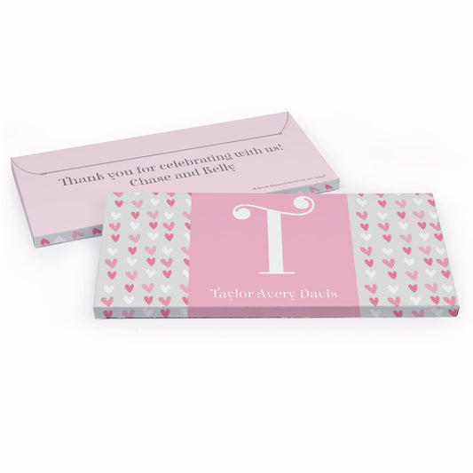 Deluxe Personalized Baby Girl Announcement Pink Hearts Candy Bar Favor Box