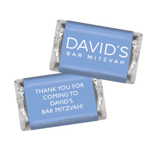 Bar Mitzvah Personalized Solid Blue Miniatures Wrappers