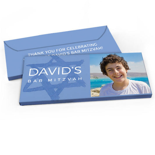 Deluxe Personalized Bar Mitzvah Star of David Candy Bar Favor Box