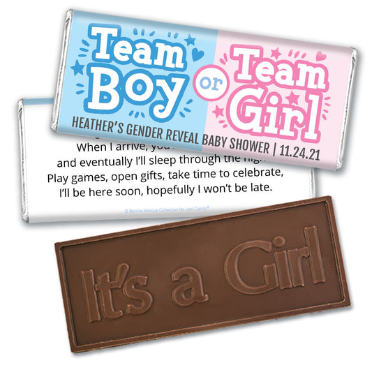 Personalized Bonnie Marcus Gender Reveal Boy or Girl Embossed It's a Girl Chocolate Bar