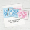 Personalized Bonnie Marcus Gender Reveal Boy or Girl Chocolate Bar Wrappers Only