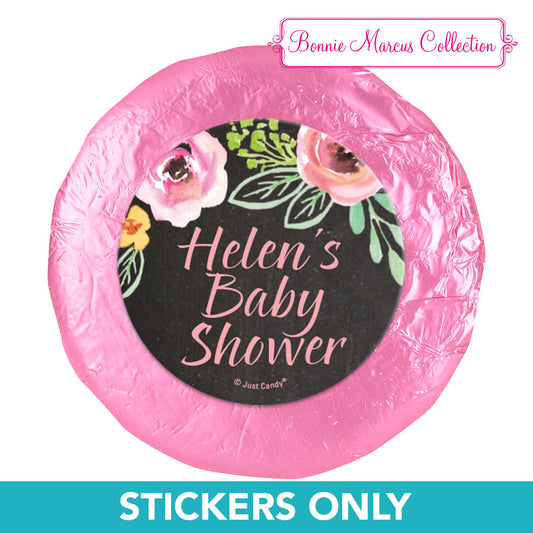 Personalized Baby Shower Watercolor Blossom Wreath Chalkboard 1.25" Stickers (48 Stickers)