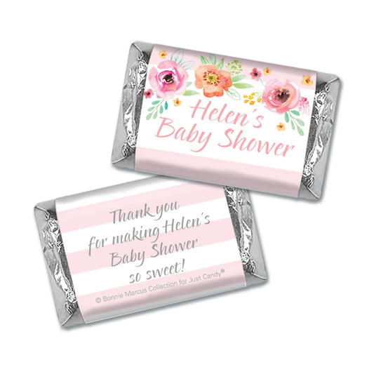 Personalized Bonnie Marcus Baby Shower Watercolor Blossom Wreath Pink Mini Wrappers Only