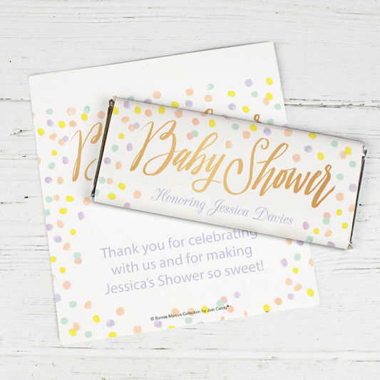 Personalized Bonnie Marcus Baby Shower Confetti Fun Chocolate Bar Wrappers Only