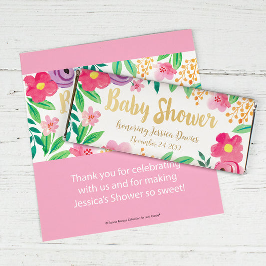 Personalized Bonnie Marcus Baby Shower Watercolor Flowers Chocolate Bar Wrappers Only